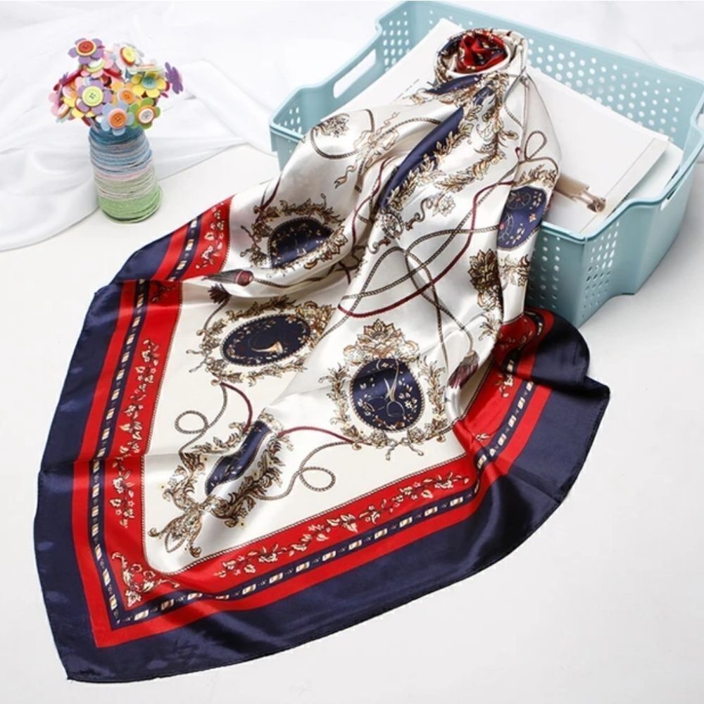 Scarf Headwraps for Women Silky Scarf Navy Satin Print 35 x 35